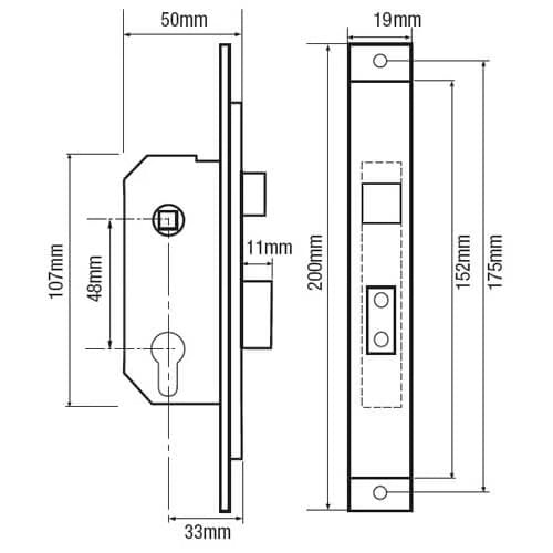 M5 Euro 2" Mortice Sashlock FP19 Extended