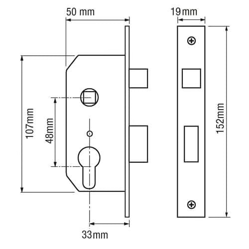 M5 Euro 2" Mortice Sashlock FP25