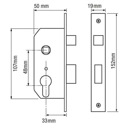 M5 Euro 2" Mortice Sashlock FP25