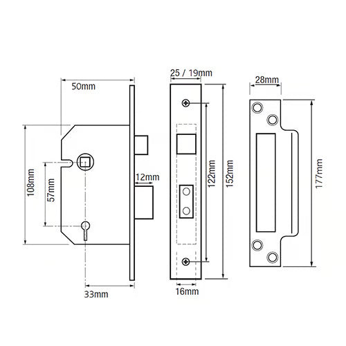 M5 Non British Standard 5 Lever Mortice Sashlock