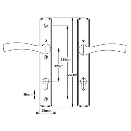 Lever UPVC Multipoint Door Handles - 92mm PZ Unsprung 215mm Screw Centres