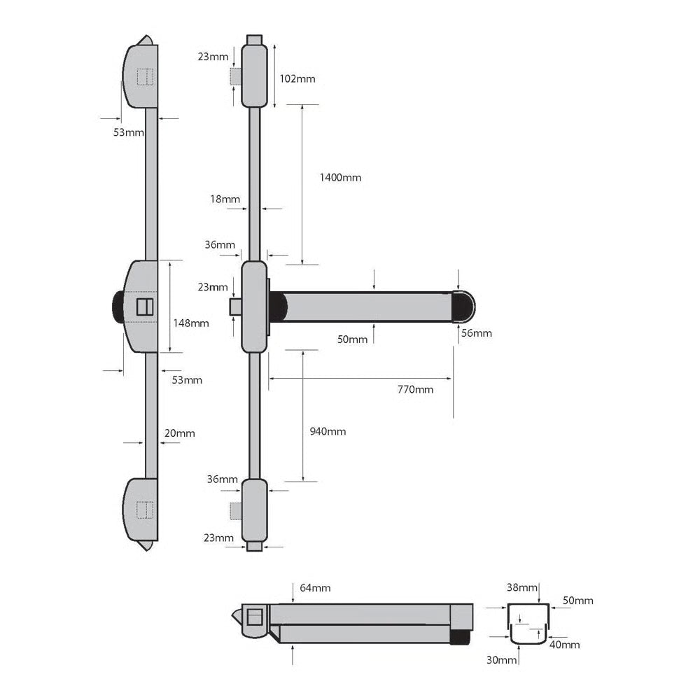 Hardware PHT57 Three Point Touch Bar Latch (LEAD TIME: 5-7 DAYS)