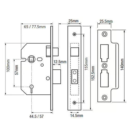 PM320 3 Lever Mortice Sashlock