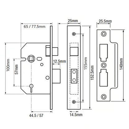 PM320 3 Lever Mortice Sashlock