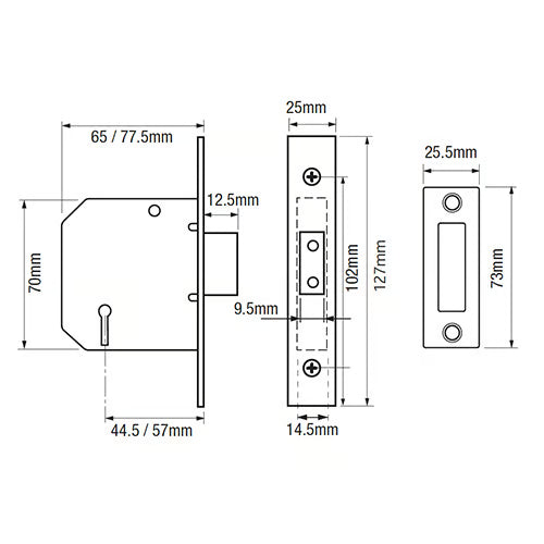 PM322 3 Lever Mortice Deadlock