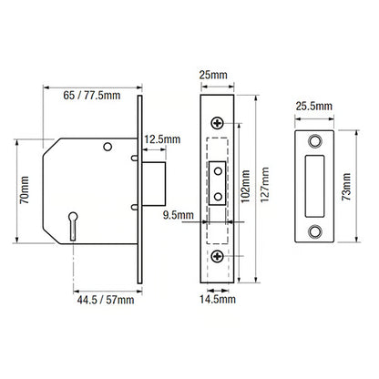 PM322 3 Lever Mortice Deadlock