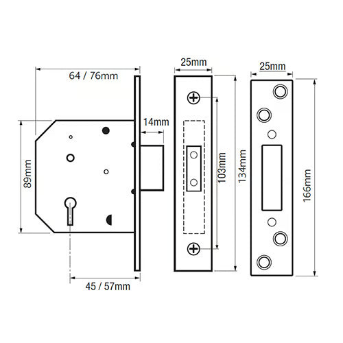 PM552 Non British Standard 5 Lever Mortice Deadlock