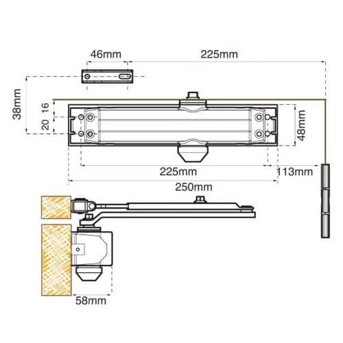 RetroV Size 3-4 Overhead Door Closer