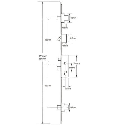 SL16 Latch 3 Deadbolts 1 Hook Split Spindle Multipoint Door Lock