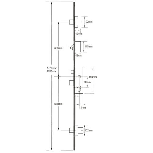 SL16 Latch 3 Deadbolts 1 Hook Split Spindle Multipoint Door Lock