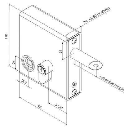SWLD Weld-In Latch Deadlock Keyed Gate Lock (LEAD TIME: 2-3 DAYS)
