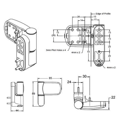 Triad Mini 3D Flag Hinge for UPVC Doors - Synseal variant