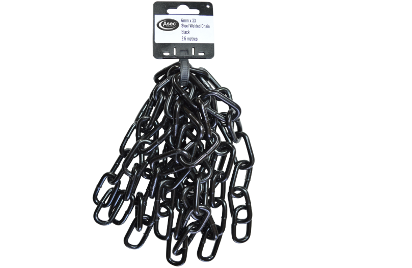 ASEC Steel Welded Chain Black 2.5m Length