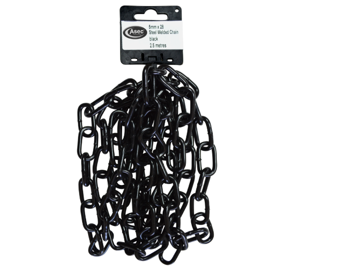 ASEC Steel Welded Chain Black 2.5m Length