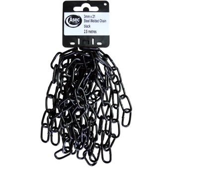 ASEC Steel Welded Chain Black 2.5m Length
