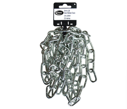 ASEC Steel Welded Chain Silver 2.5m Length