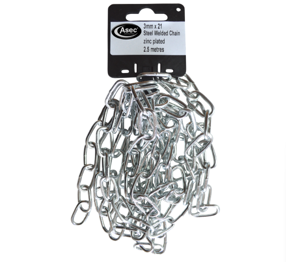ASEC Steel Welded Chain Silver 2.5m Length