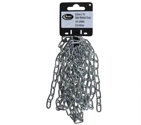 ASEC Steel Welded Chain Silver 2.5m Length