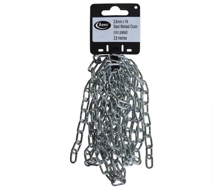ASEC Steel Welded Chain Silver 2.5m Length