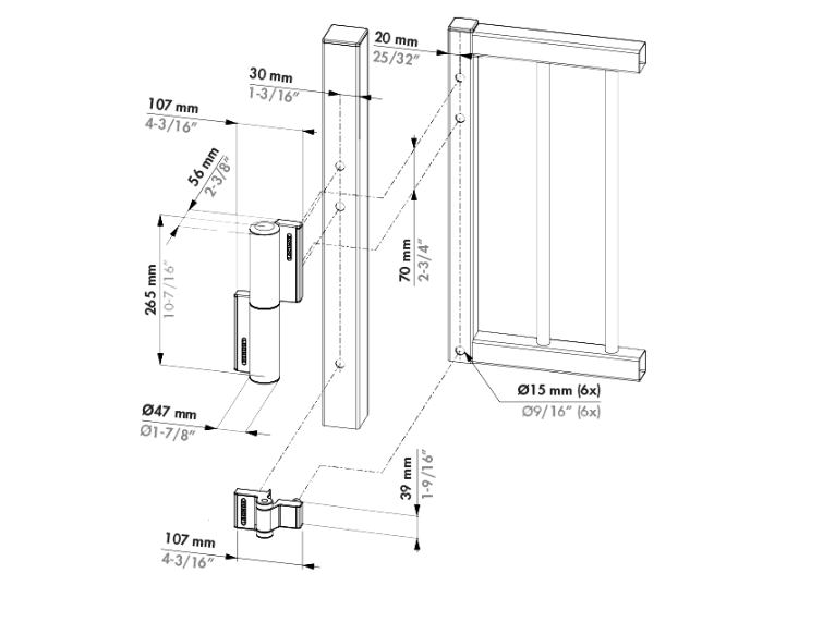 LOCINOX Tiger Hydraulic Gate Closer Kit With Puma Hinge