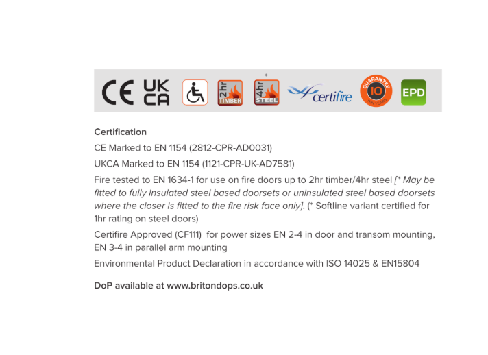 BRITON 1120B Size 2-4 Fire Rated Overhead Door Closer
