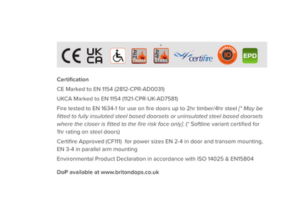 BRITON 1120B Size 2-4 Fire Rated Overhead Door Closer