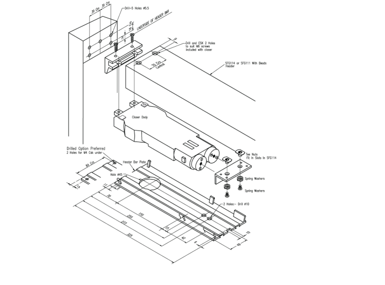 ALPRO PRO50 Medium Duty Transom Door Closer C/W Pivot & Arm (Extended Spindle 22mm)
