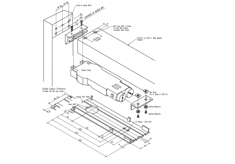ALPRO PRO50 Medium Duty Transom Door Closer C/W Pivot & Arm (Extended Spindle 28mm)