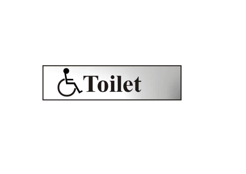 ASEC `Disabled Toilet` 200mm x 50mm Chrome Self Adhesive Sign