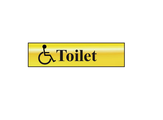 ASEC `Disabled Toilet` 200mm x 50mm Gold Self Adhesive Sign