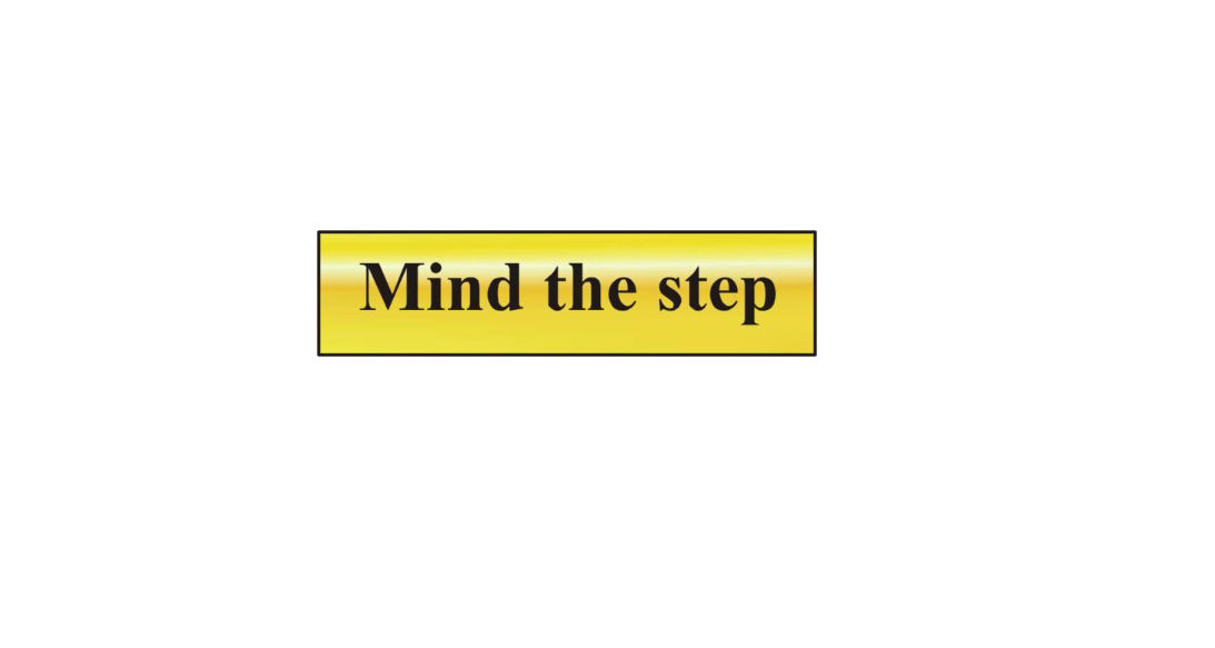 ASEC `Mind The Step` 200mm x 50mm Gold Self Adhesive Sign