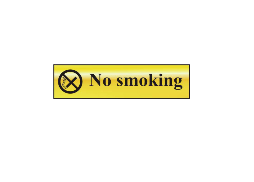 ASEC `No Smoking` 200mm x 50mm Gold Self Adhesive Sign