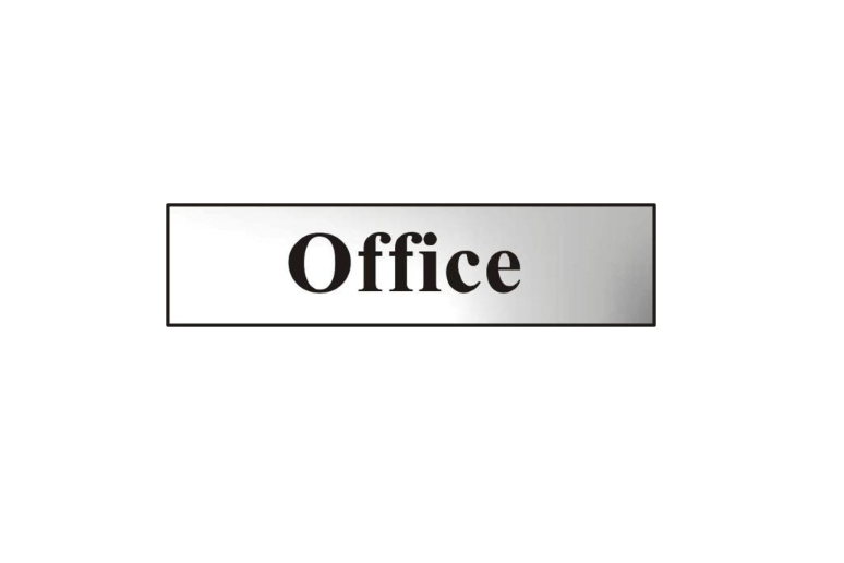ASEC `Office` 200mm x 50mm Chrome Self Adhesive Sign