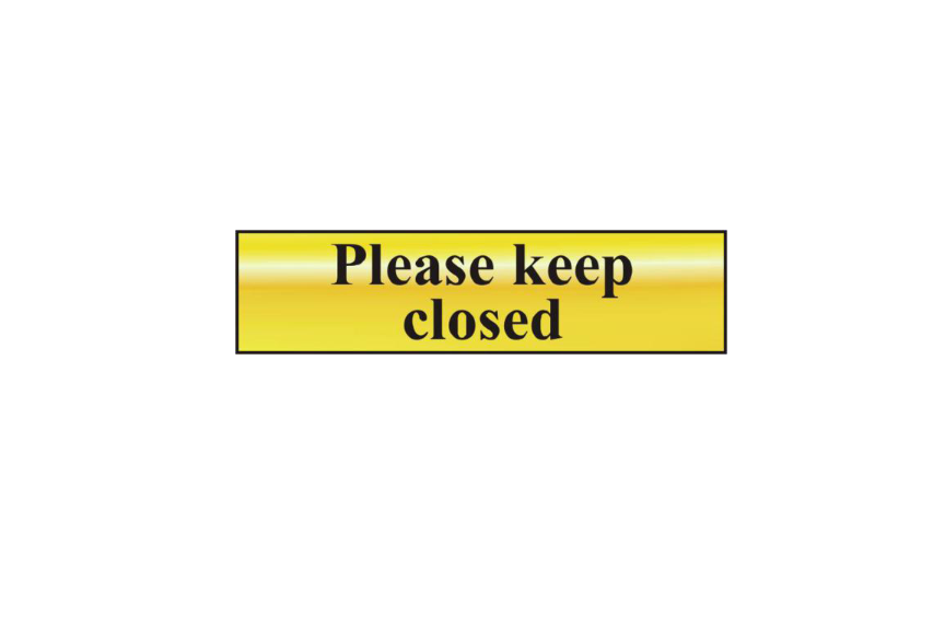 ASEC `Please Keep Closed` 200mm x 50mm Gold Self Adhesive Sign