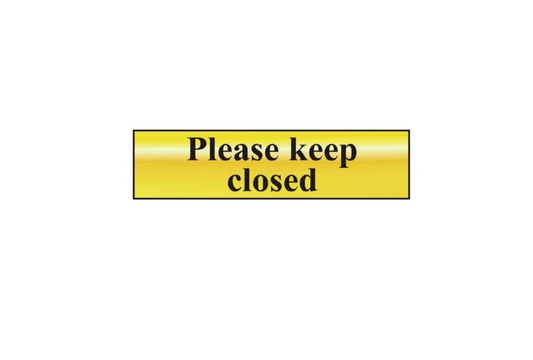 ASEC `Please Keep Closed` 200mm x 50mm Gold Self Adhesive Sign