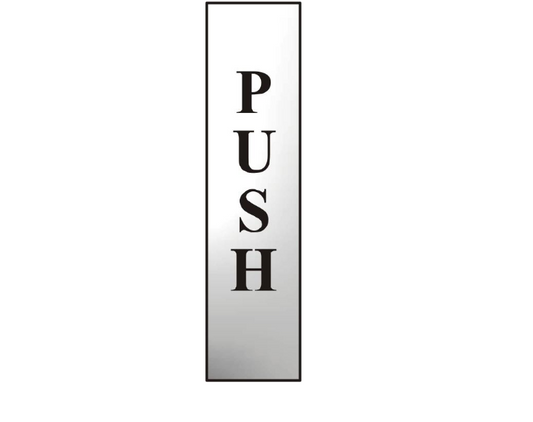 ASEC `Push` 200mm x 50mm Chrome Self Adhesive Sign