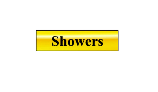 ASEC `Showers` 200mm X 50mm Gold Self Adhesive Sign