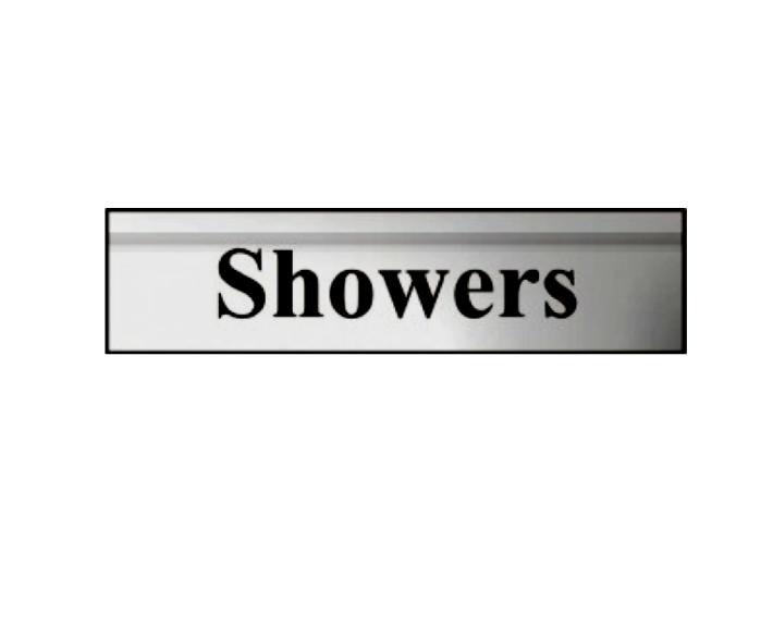 ASEC `Showers` 200mm X 50mm Silver Self Adhesive Sign