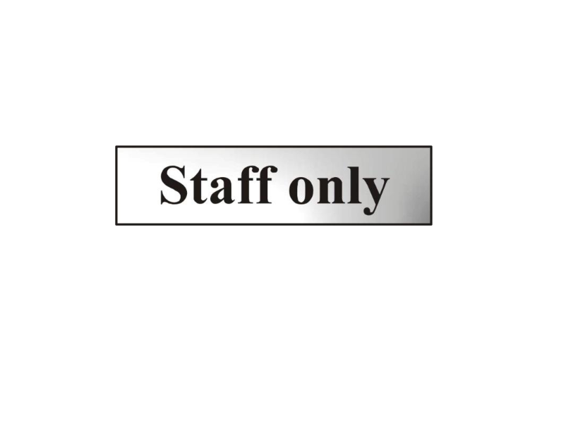 ASEC `Staff Only` 200mm x 50mm Chrome Self Adhesive Sign
