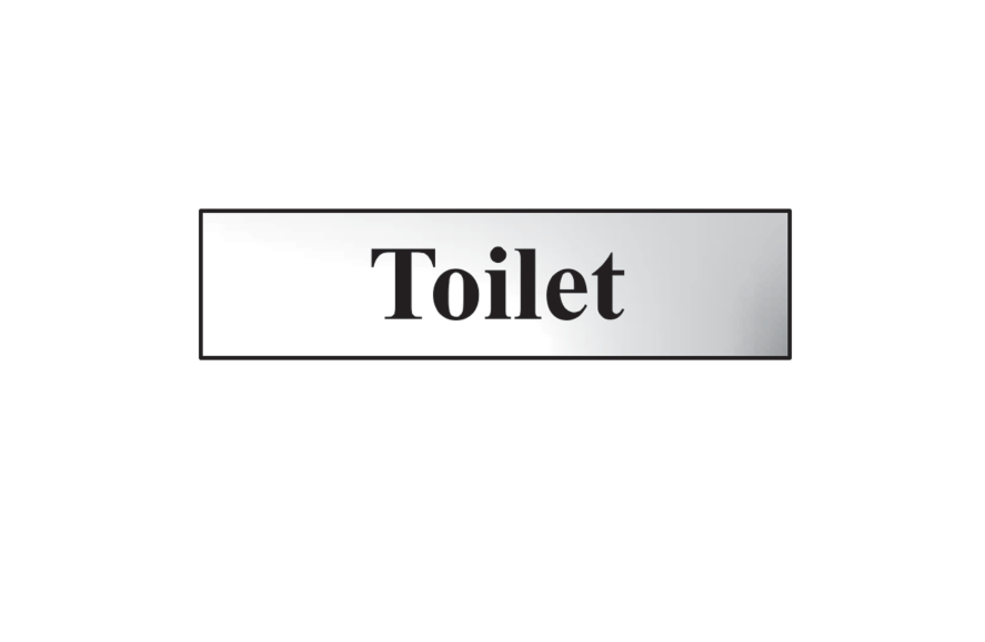 ASEC `Toilet` 200mm x 50mm Metal Strip Self Adhesive Sign Chrome