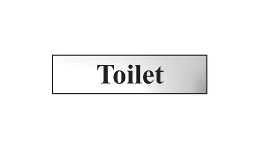 ASEC `Toilet` 200mm x 50mm Metal Strip Self Adhesive Sign Chrome