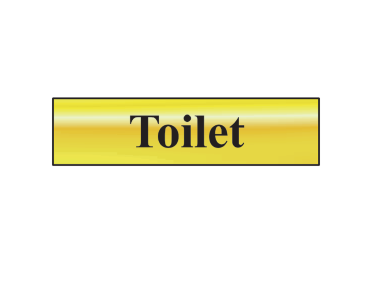 ASEC `Toilet` 200mm x 50mm Metal Strip Self Adhesive Sign Gold