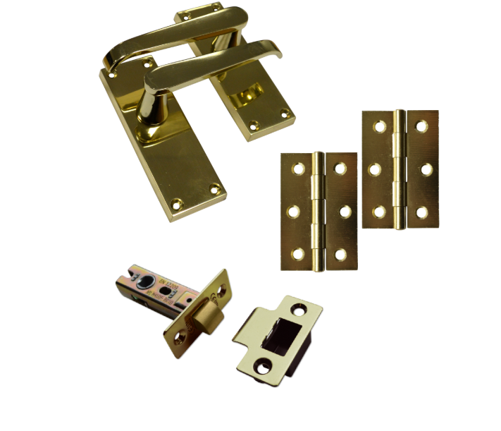 ASEC Victorian Handle Latch Pack Brass Straight Lever With Latch & Hinges