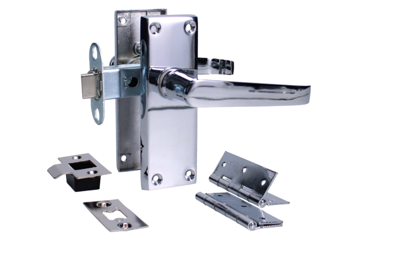ASEC Victorian Handle Latch Pack Plated Straight Lever With Latch & Hinges