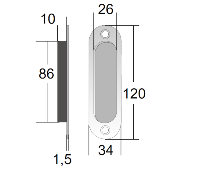 BONAITI SERRATURE Classic Sliding Door Handle Pull MOS Oval Blind Pair