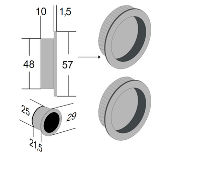 BONAITI SERRATURE Classic Sliding Door Handle Round B7D Blind Finger Pull Set