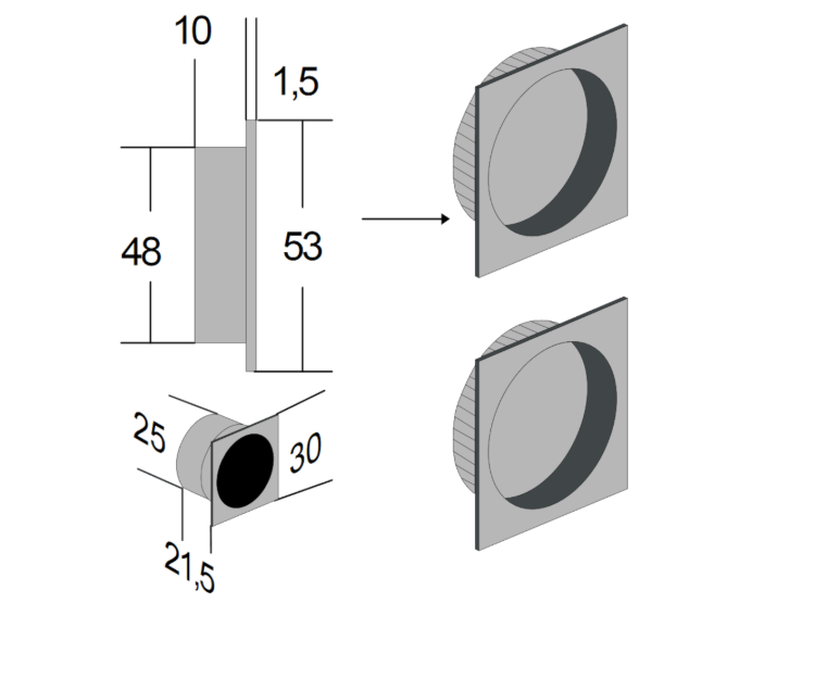 BONAITI SERRATURE Classic Sliding Door Handle Square BQD Blind Finger Pull Set
