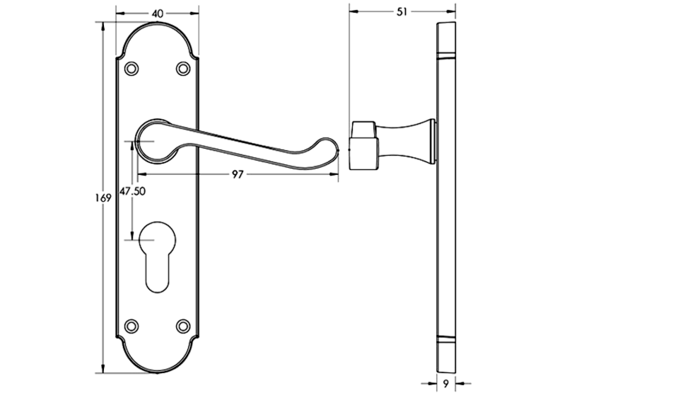 EPSOM Lever Euro Plate Door Handles