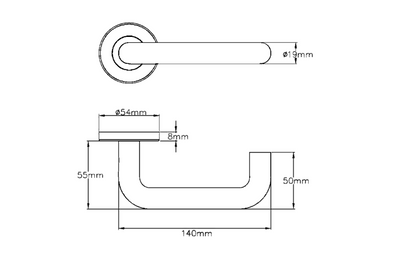 UNION J-1000RRSS01SS Return To Door Lever On Rose Tubular Handle