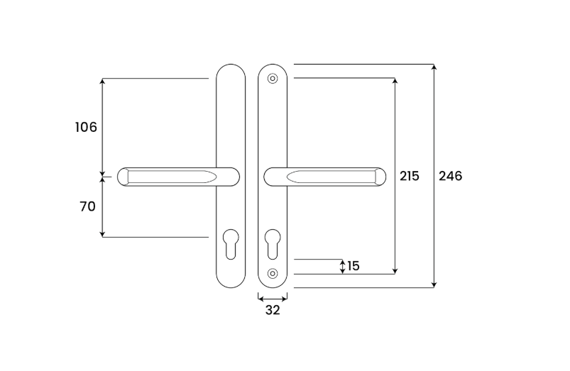 ASEC Evo Sprung Lever/Lever Multipoint Door Handles 70mm PZ 246mm Backplate 215mm Fixings